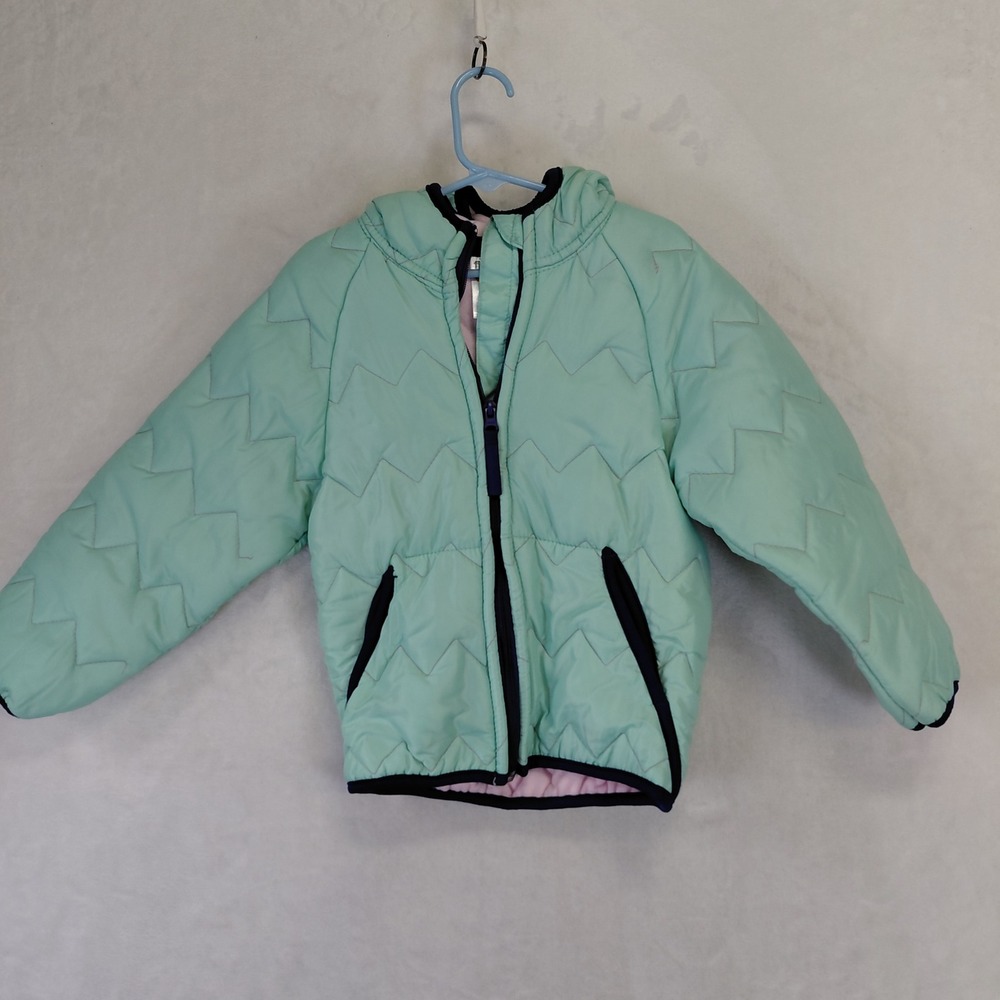 Operation Warm Firefighters Kids Mint Green Chevron Quilted Puffer Jacket Size 4
